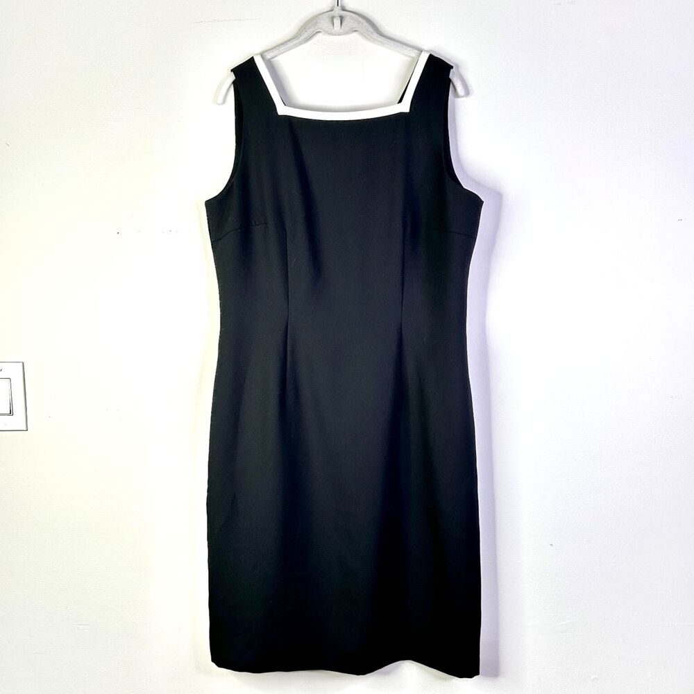 Kasper ASL Dress Women 12 Black White Midi Sleeveless Sheath Classic Preppy